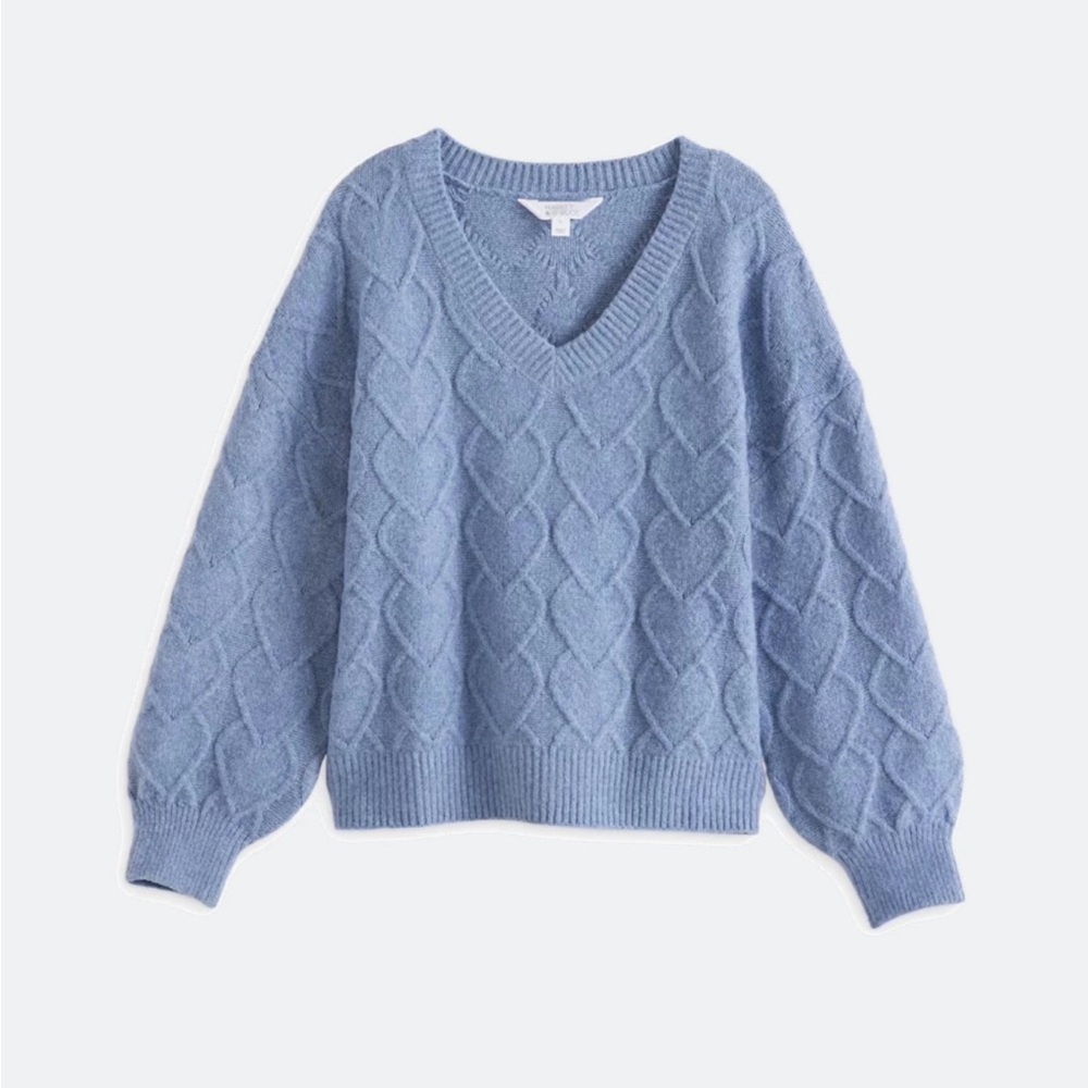 Market & Spruce Light Blue Cable Knit V-Neck Sweater | Size L